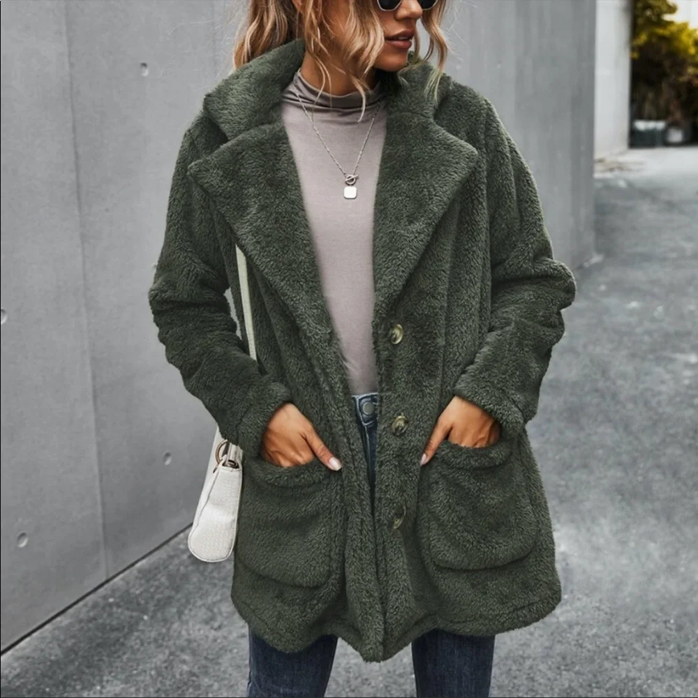 Redwood pocket button  teddy pea coat jacket - Picture 6 of 13